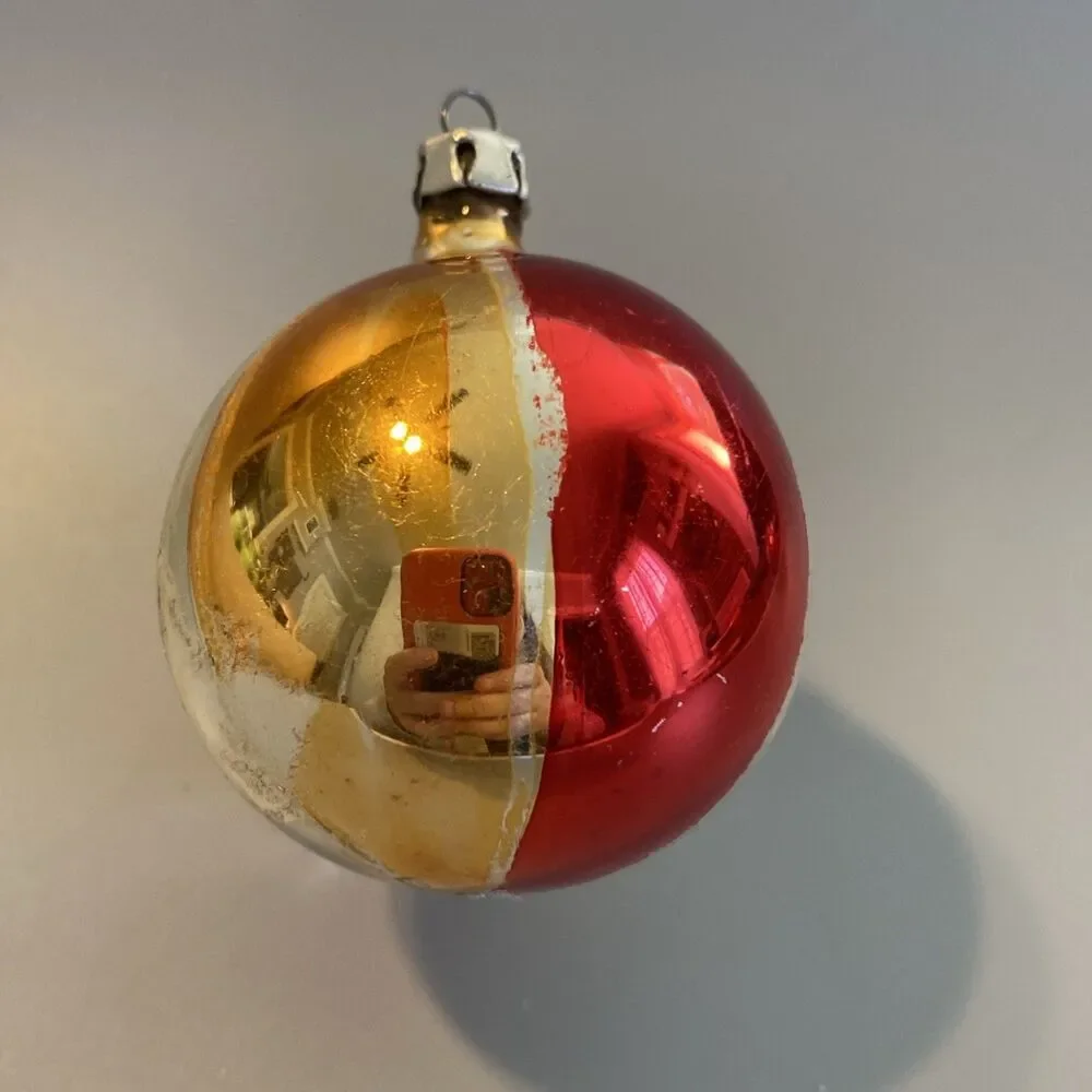 Vintage Hand-Blown Glass Christmas Ornament Marked Multicolor Stripes Holiday